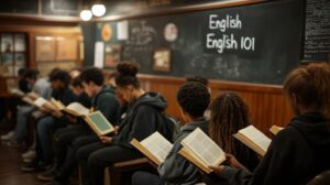 English students reading books in a class